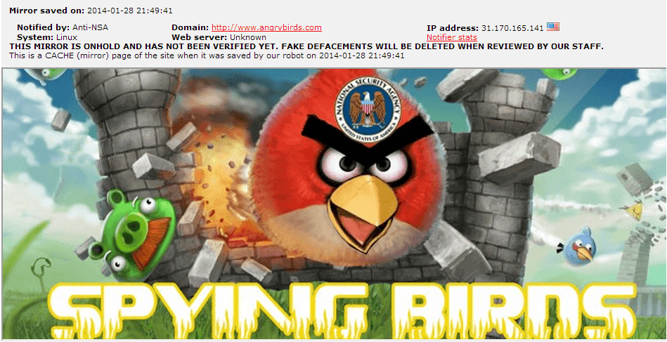 Angry Birds Website Allegedly Hacked After Reports of NSA and GCQH Spying