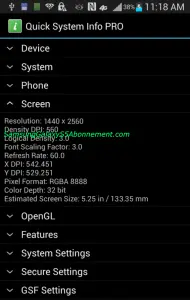 Galaxy S5 screen specs screenshot