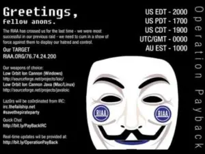 anonymous group attacks riaa