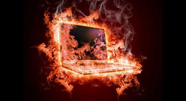 Windows Laptop in open fire