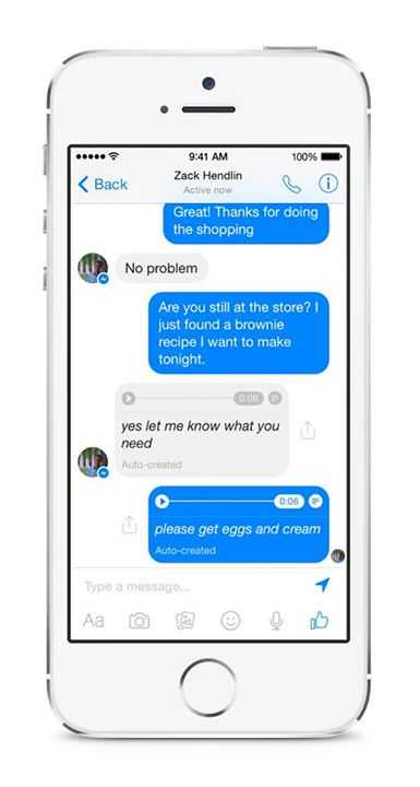 facebook voice to text tests
