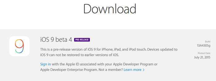 ios 9 beta 4 Apple