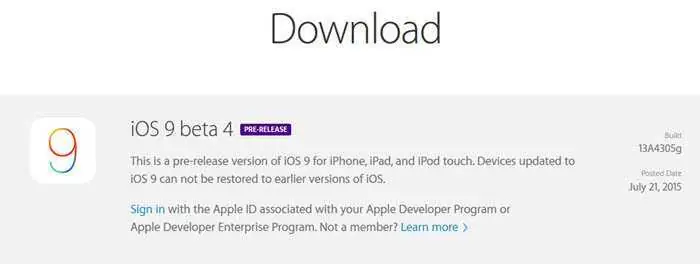 ios 9 beta 4 Apple