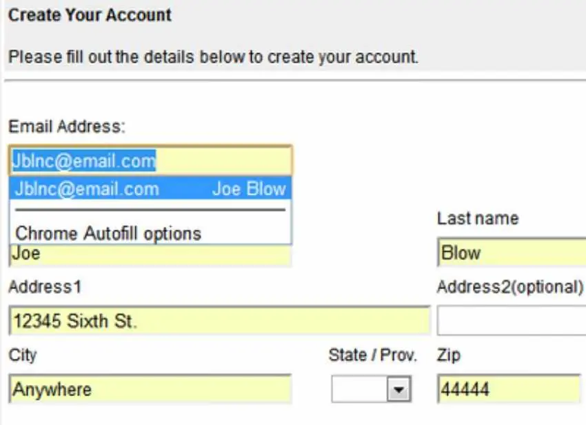 online form Auto Fill