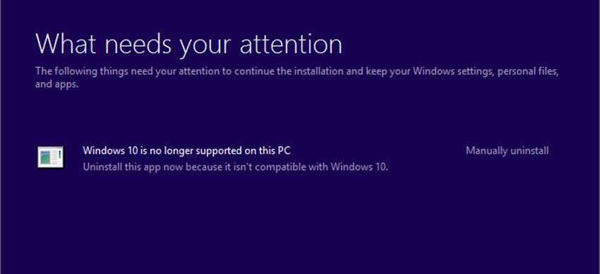 Windows 10 is no longer supported on this PC