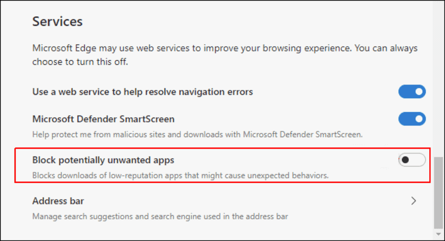 Microsoft Edge potentially unwanted apps