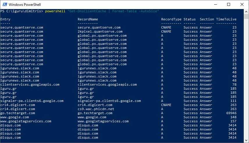 powershell dns chache
