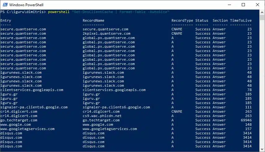 powershell dns chache