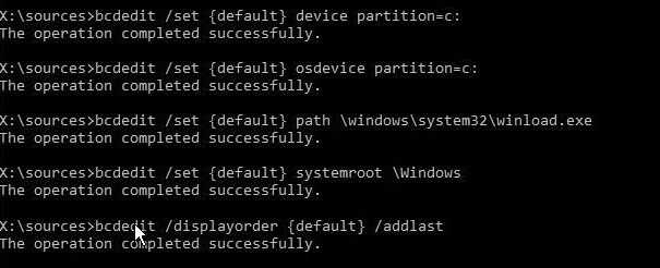 bcdedit exe displayorder default addlast