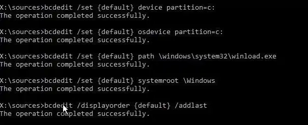bcdedit exe displayorder default addlast