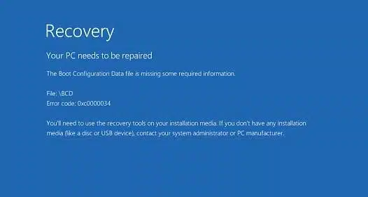 boot configuration data bcd file is missing