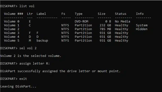 diskpart assign letter mbr