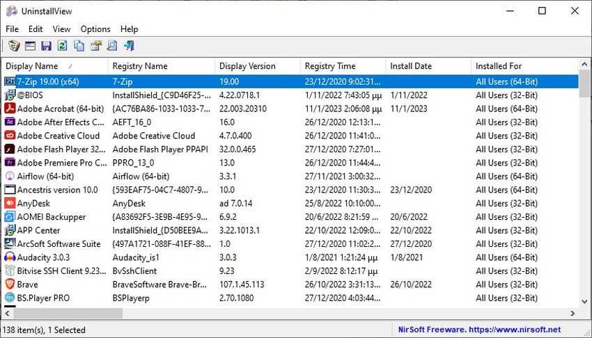 uninstallview nirsoft