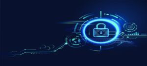data security concept design for personal privacy, data protection, and cyber security. padlock with keyhole icon on blue background.