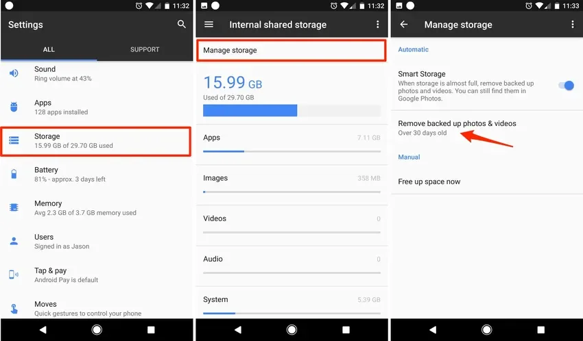 google pixel smart storage settings 2