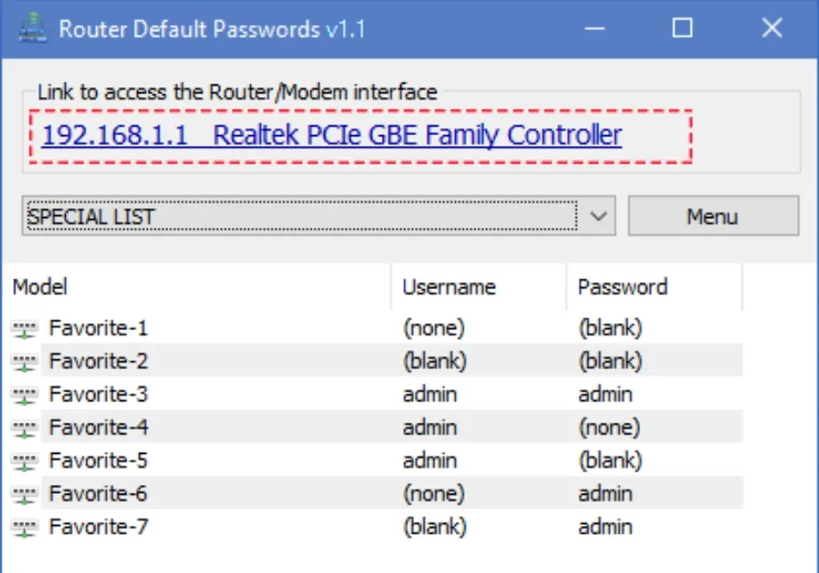router default password