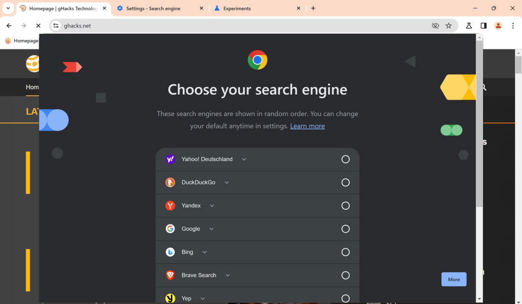 chrome desktop choose your search engine