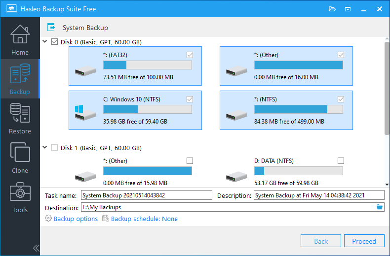 windows system backup select source