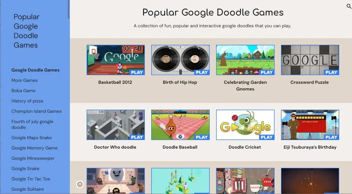 popular google doogle games