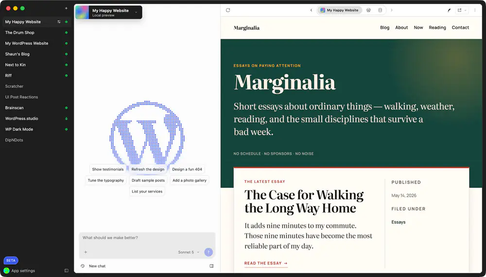 wordpress studio agentic ui