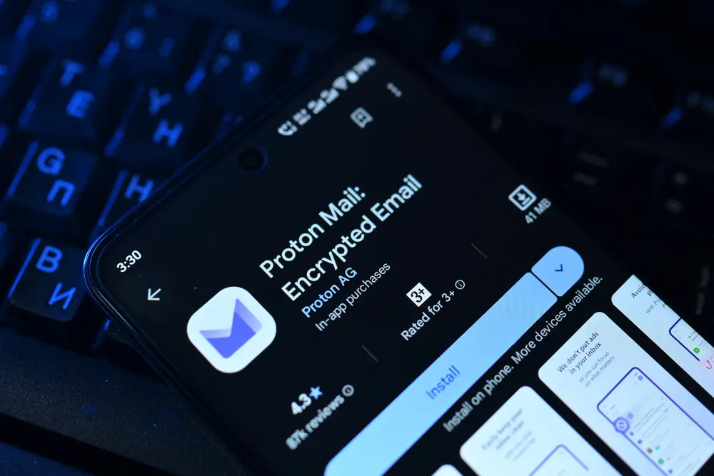 smartphone displaying proton mail encrypted depositphotos 895680938 s